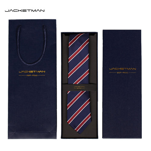 Jacketman领带男士正装商务韩版7cm酒红藏蓝白色斜纹领带英伦款 - 图0