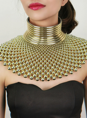 欧美夸张金属choker项圈女 外贸独特金属项链手镯酒吧霸气配饰