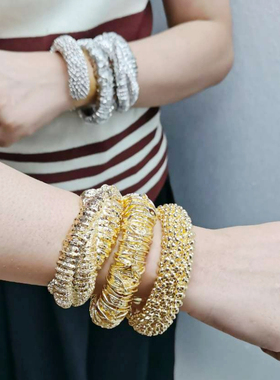 sasa同款手镯西班牙小众设计感镀金熔岩圆珠纹理开口手镯手环女