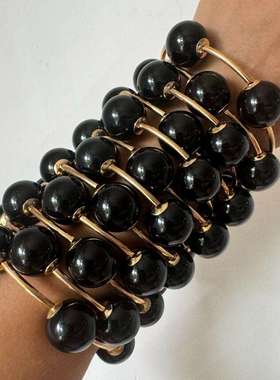 25年新款欧美18K金球百搭仿珍珠气质手链女性 串珠泡泡树脂球手镯
