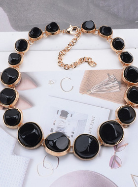 新欧美夸张合金亚克力颈链 圆形树脂夸张几何项链女奢华新娘饰品