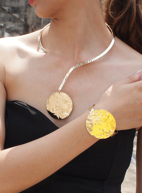 欧美夸张金属颈圈手环吊坠项链