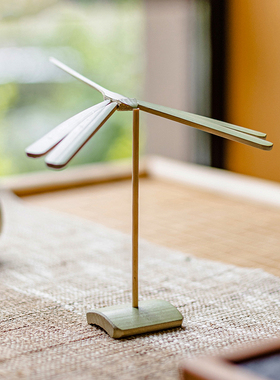 掬涵平衡竹蜻蜓茶道摆件手工怀旧工艺品茶室雅玩桌面装饰品礼物