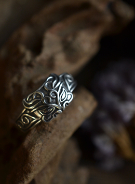 浅语原创古风戒指纯银饕餮纹