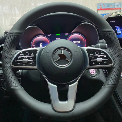 奔驰新E300L方向盘套GLCAGLEGLBGLSE级C260LC200棕色真皮手缝把套 - 图1