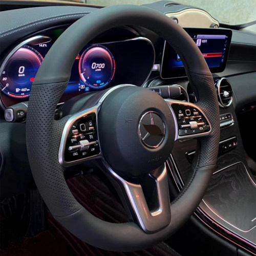 奔驰新E300L方向盘套GLCAGLEGLBGLSE级C260LC200棕色真皮手缝把套 - 图2