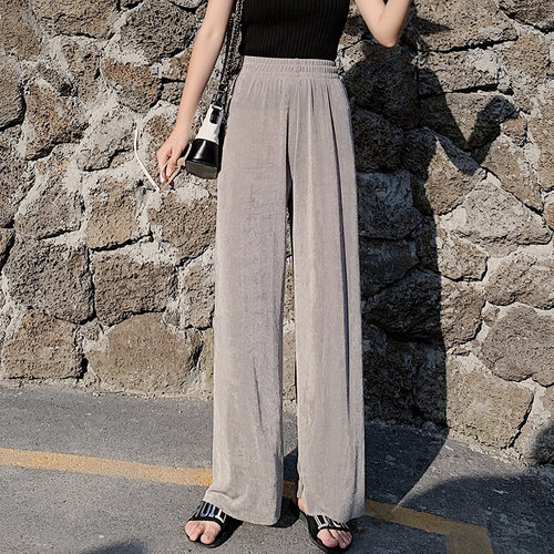 夏薄款高腰垂感宽松长裤学生显瘦直筒拖地裤坠感阔腿裤女直筒冰丝 - 图1
