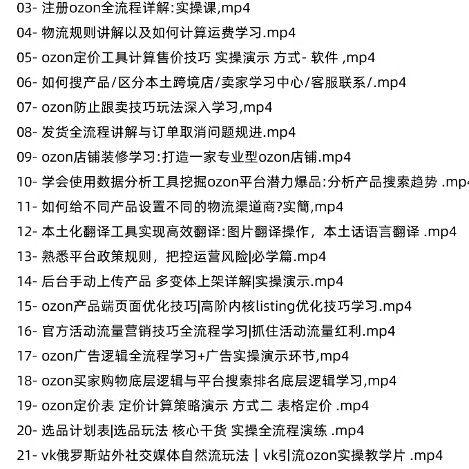 2024俄罗斯跨境电商 Ozon 新手开店培训运营教程全套视频教学 - 图1