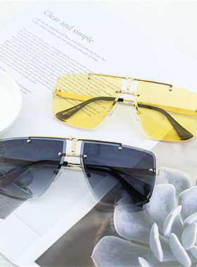 墨镜无框长脸街拍太阳镜2020新品