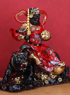 红色赵公明神像武财神供奉赵元帅财神树脂骑虎武财神家用供奉摆件