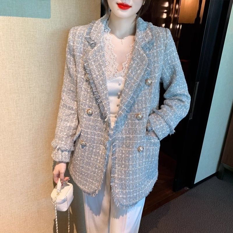大码小香风粗花呢西装外套女春秋新款高级感气质休闲双排扣小西服,淘宝优惠券,粉丝福利购,淘宝优惠卷