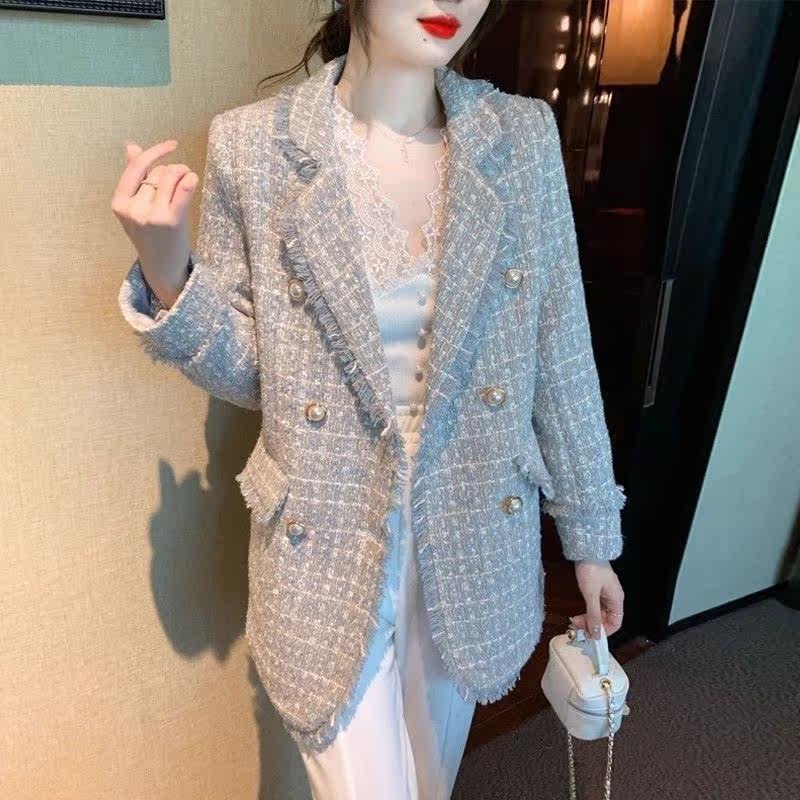 大码小香风粗花呢西装外套女春秋新款高级感气质休闲双排扣小西服,淘宝优惠券,粉丝福利购,淘宝优惠卷