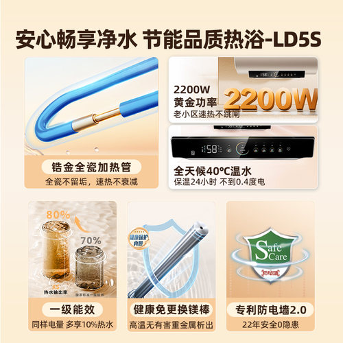 海尔出品统帅家用电热水器速热50L一级能效镁棒免换官方LD5S - 图0
