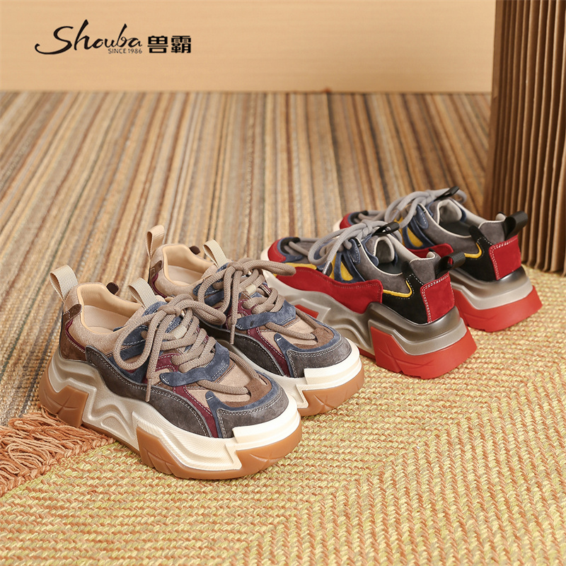 兽霸秋季新款拼色增高老爹鞋时尚潮流舒适休闲运动高街百搭女鞋子 - 图2