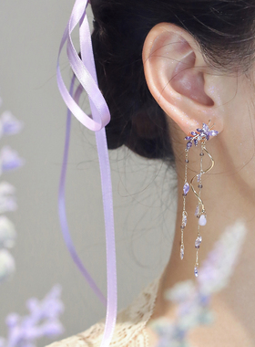 紫藤花耳钉设计师款紫色超仙耳坠