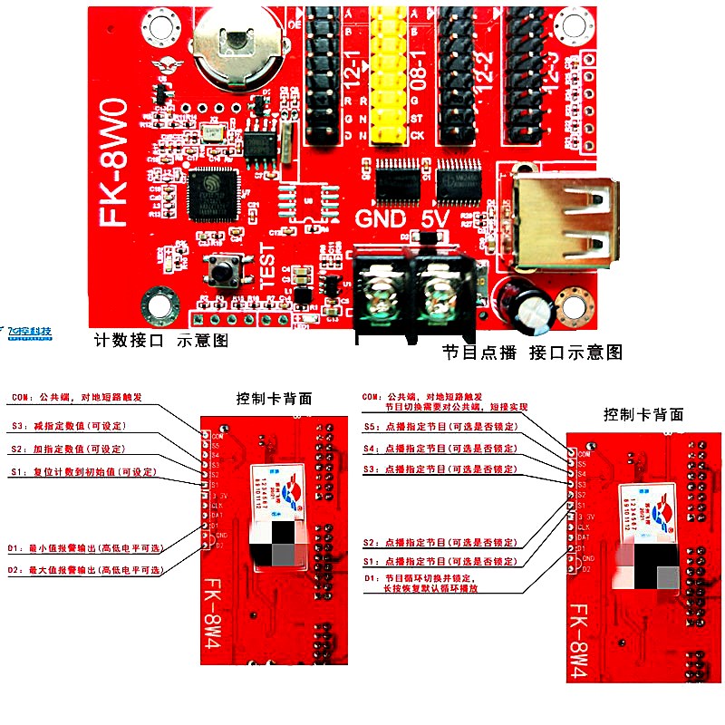 FK-8W0 飞控 手机WIFI控制卡 LED显示屏 条屏字幕屏单双色单元板 - 图1