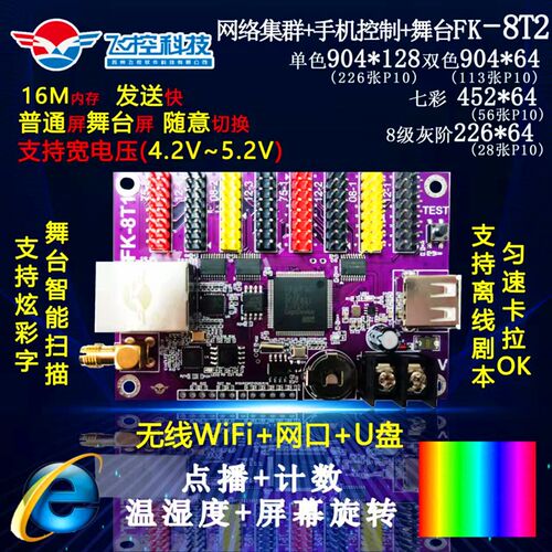 FK-8T2/led显示屏控制卡/网口集群/跨网段/舞台字幕飞控/手机WIFI - 图2