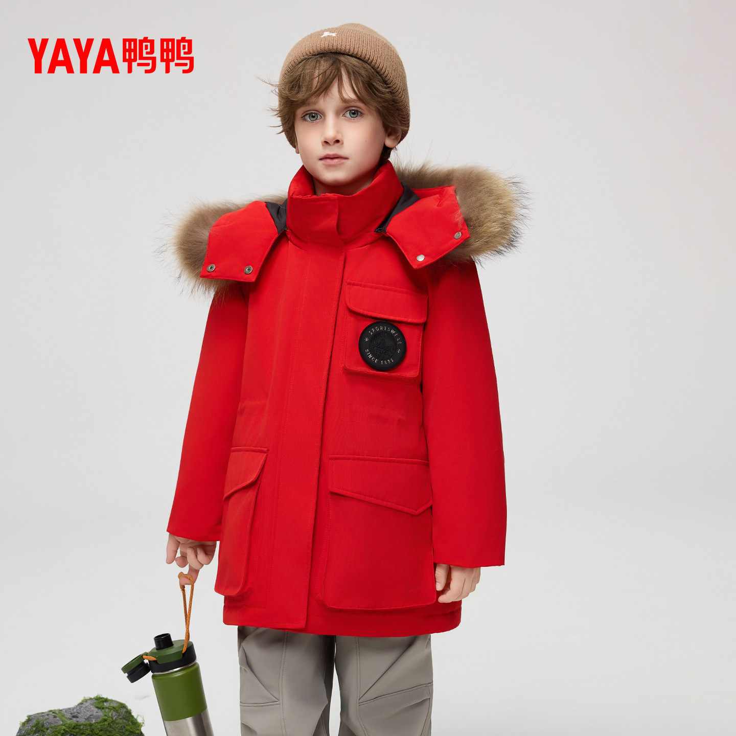 鸭鸭儿童羽绒服2025秋冬新品中大童中长款大毛领男女童保暖外套J,淘宝优惠券,粉丝福利购,淘宝优惠卷