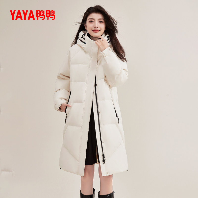 鸭鸭加厚长款过膝羽绒服女2025秋冬新品保暖立领连帽90鸭绒外套J
