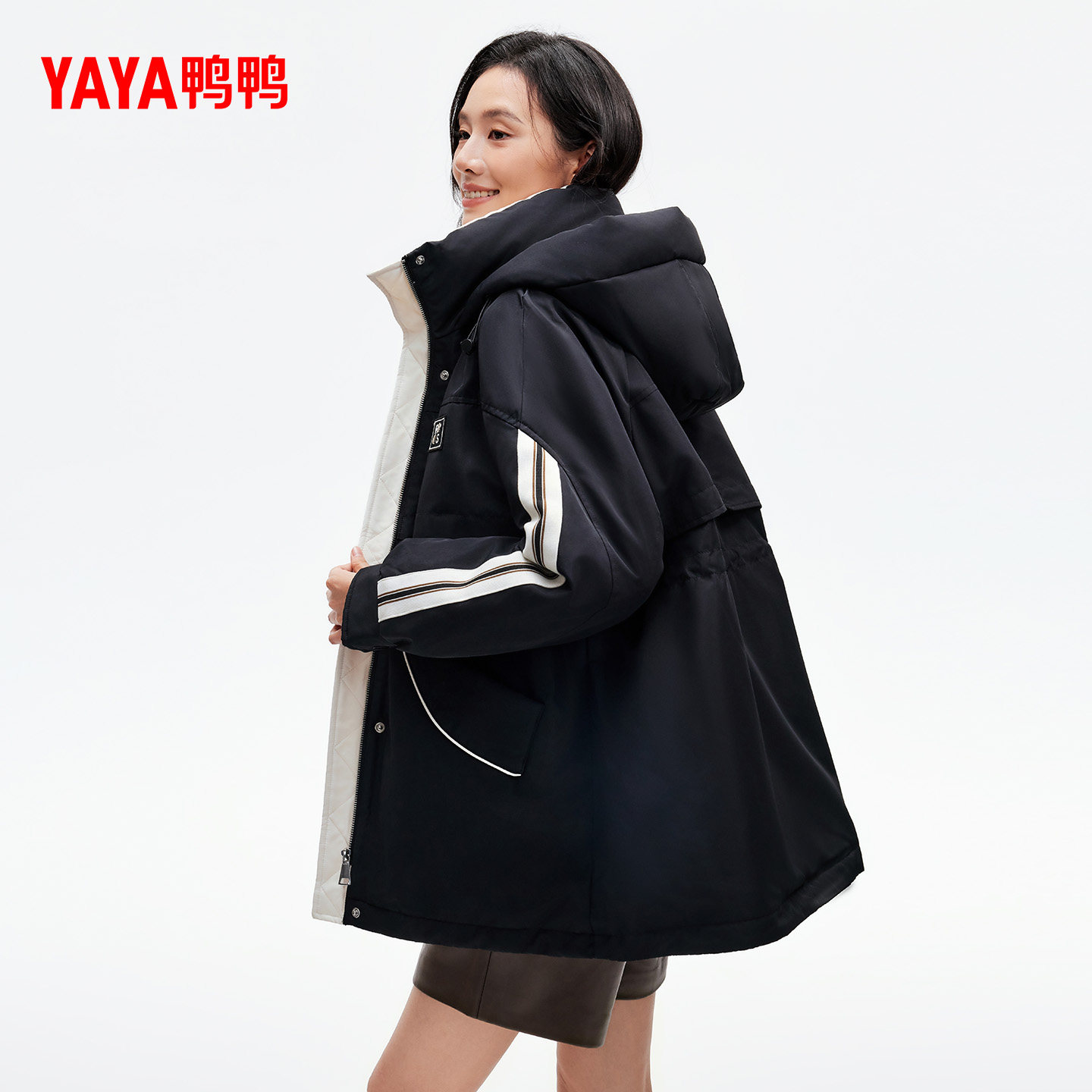 佟丽娅明星同款鸭鸭羽绒服女冬季反季连帽中长款收腰显瘦加厚外套