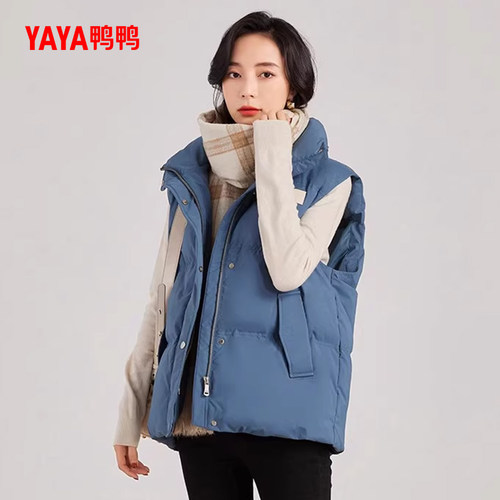 鸭鸭轻薄羽绒服马甲女短款秋冬秋冬立领韩版气质鸭绒背心马夹外套 - 图0