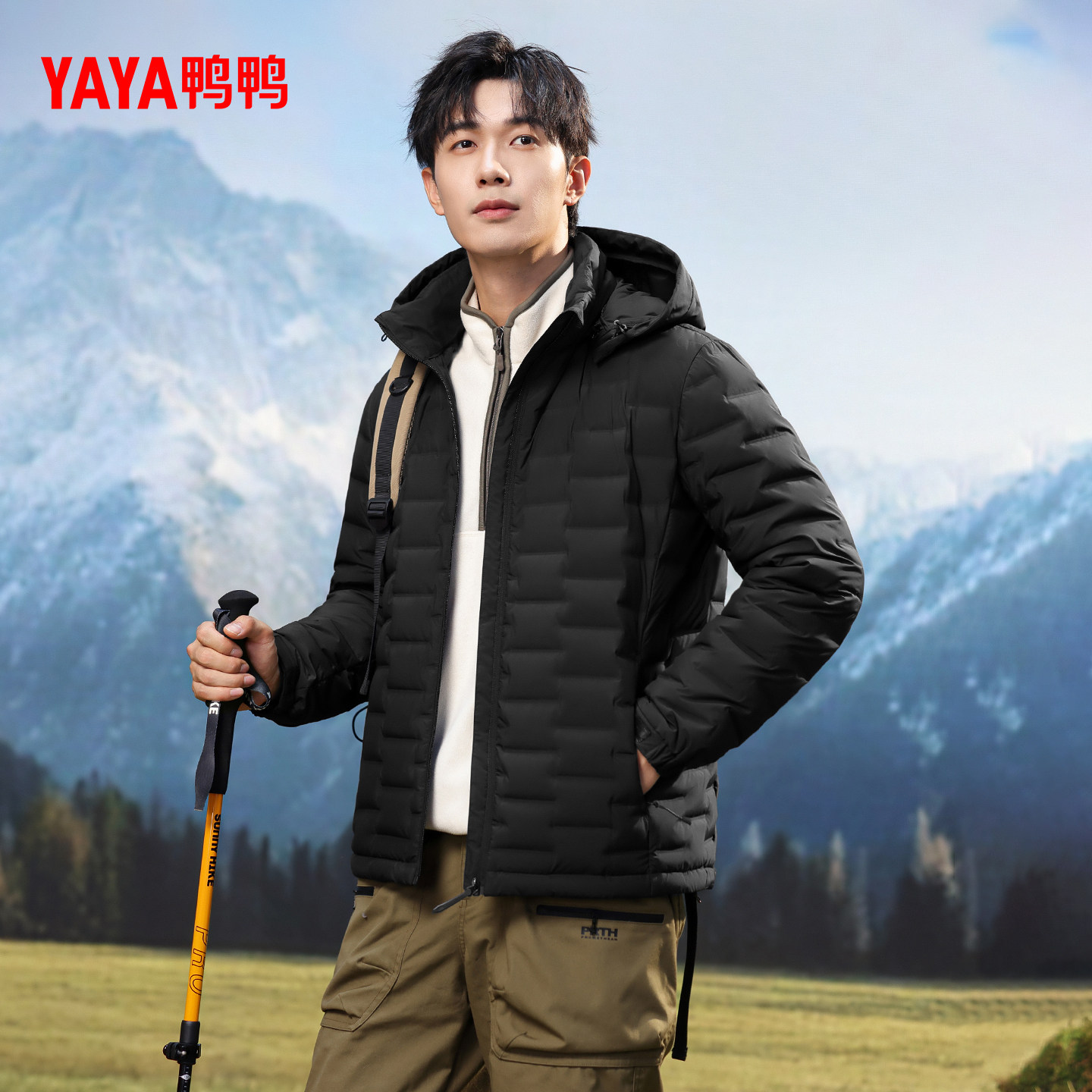 鸭鸭轻薄羽绒服男士2025秋冬新款短款保暖休闲时尚可脱卸帽外套J