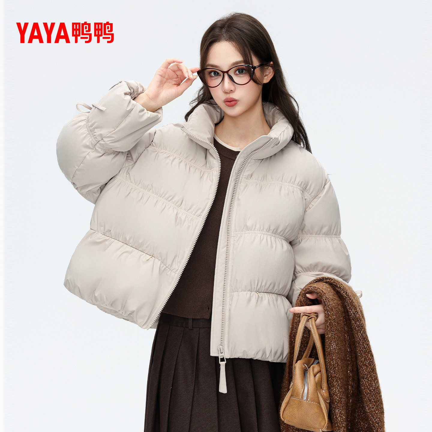 鸭鸭2025年冬新款短款羽绒服女立领泡芙面包服加厚保暖休闲外套M,淘宝优惠券,粉丝福利购,淘宝优惠卷