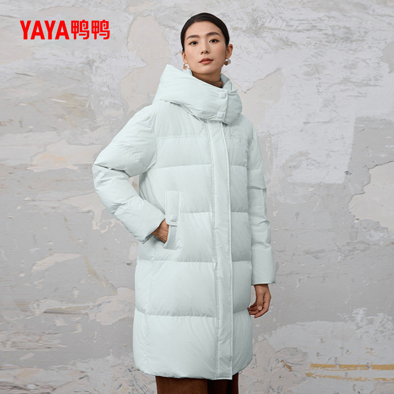 鸭鸭羽绒服女新品2025冬季新品时尚百搭蓬松过膝盖长款连帽厚外套
