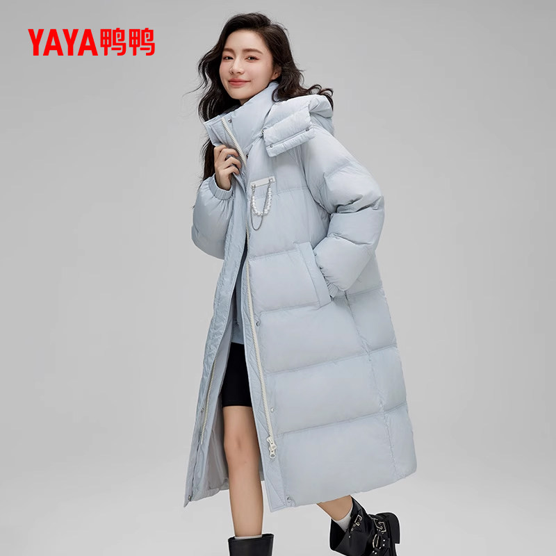 鸭鸭羽绒服女2025冬季新品长款过膝加厚立领可拆卸帽时尚保暖外套
