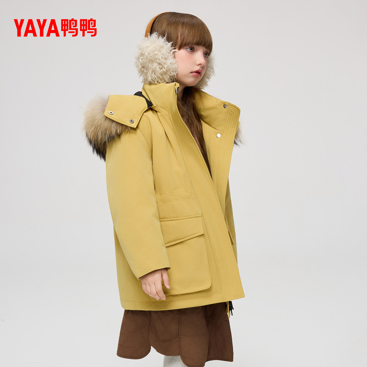 鸭鸭儿童羽绒服2025秋冬新品中大童中长款大毛领男女童保暖外套J,淘宝优惠券,粉丝福利购,淘宝优惠卷