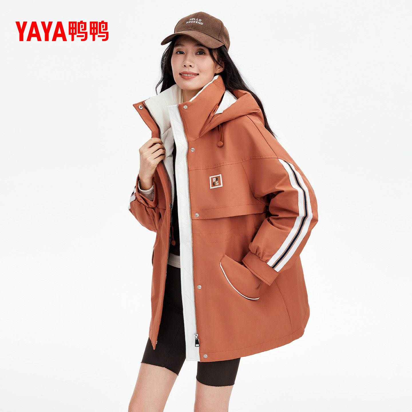 佟丽娅明星同款鸭鸭羽绒服女冬季反季连帽中长款收腰显瘦加厚外套