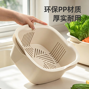 茶花沥水篮双层家用洗水果厨房洗菜盆漏水筛水槽新款菜篮水果盘