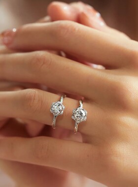 莫桑石女款纯银轻奢复古仿真婚戒