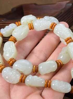 保真正品新疆和田玉籽料十八罗汉手持手串手链撒金皮油性好