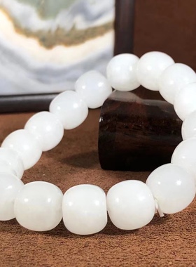 保真正品一级白青海和田玉山料老型珠手串玉质油润