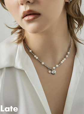 Belate锁骨链珍珠拼接爱心吊坠