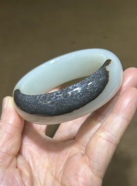 【石中景】天然正品新疆和田玉黑皮籽料宽版手镯收藏级轮胎镯