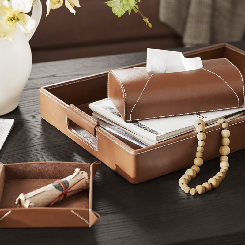 HarborHouse美式家居书房客厅桌面收纳盘整理纸巾盒皮质Pete,淘宝优惠券,粉丝福利购,淘宝优惠卷