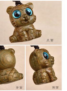 绿檀木小老虎挂件钥匙扣属虎木质手机链生肖虎吊坠男女项链配饰