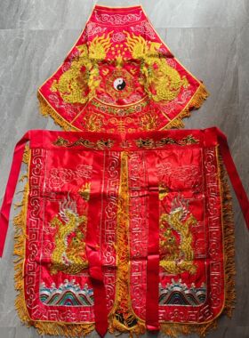双龙苏绣乩童衣跳童袍法衣八卦兜台版新年龙虎裙跳童服饰