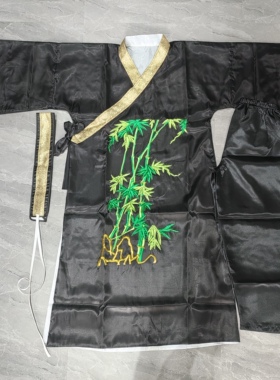 新款热卖大二爷伯唐装乩童衣唐装七爷八爷孝子爷绣竹叶袍衣服一套