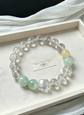 新中式白水晶海蓝宝串珠手链女
