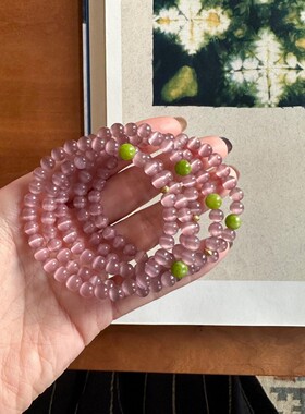 新中式烟紫色猫眼石橄榄玉髓手链女小众冷淡风串珠手串猫眼石手饰