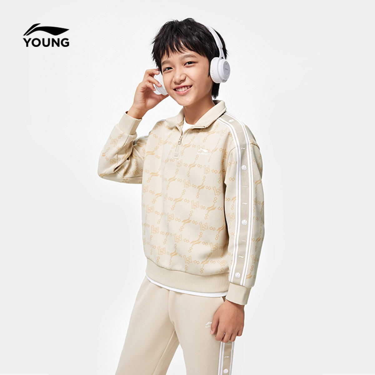 李宁童装套装男女小大童运动生活系列套头衫卫衣卫裤春季针织童装