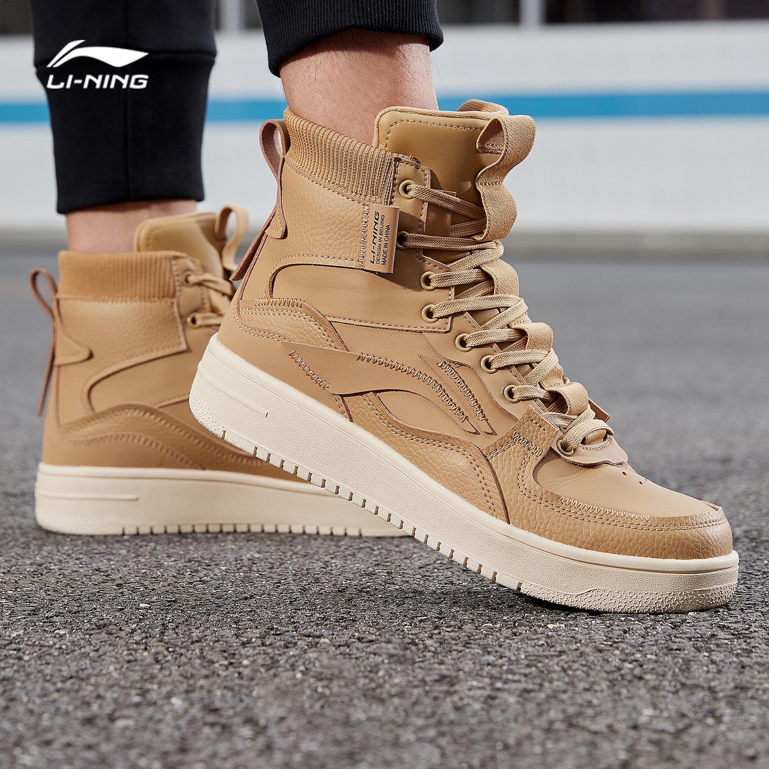 李宁官方网店李宁板鞋男鞋秋季新款高帮平板鞋男士运动鞋减震黑色休闲鞋男0
