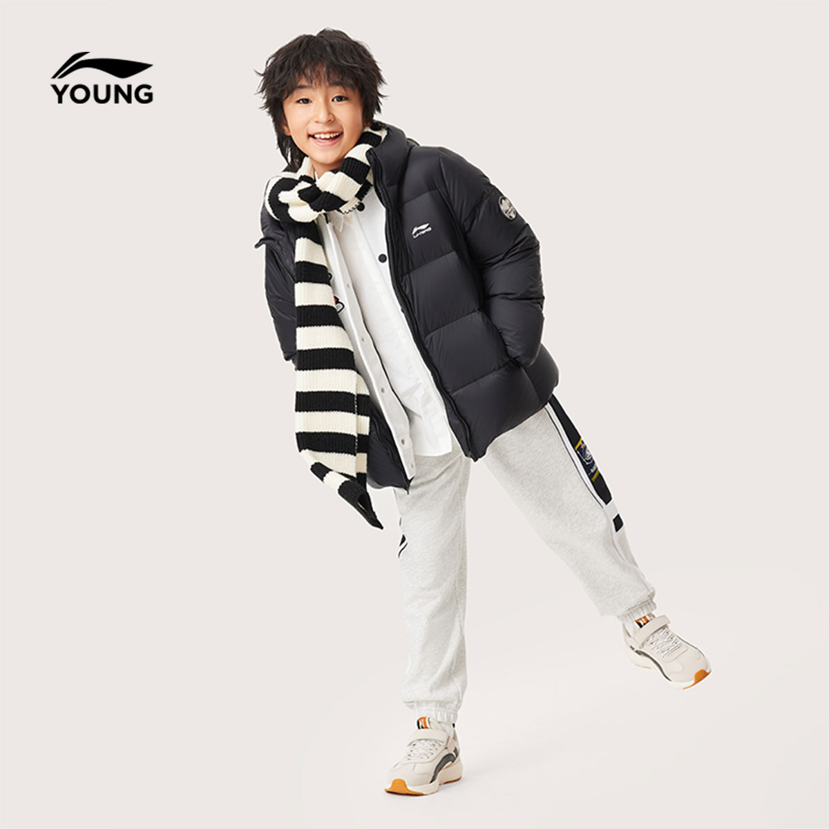 李宁童装中长款羽绒服男女小大童25新款休闲连帽冬季保暖鹅绒童装 - 图3