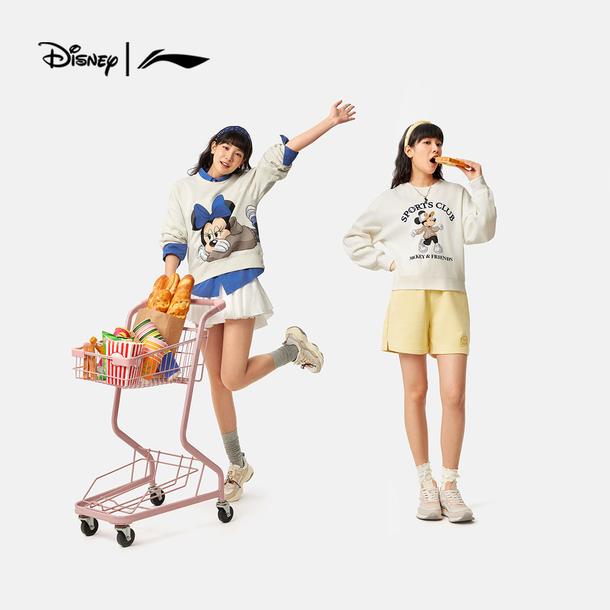 李宁 x 迪士尼米奇联名卫衣女士冬季官方新款长袖圆领无帽运动服,淘宝优惠券,粉丝福利购,淘宝优惠卷