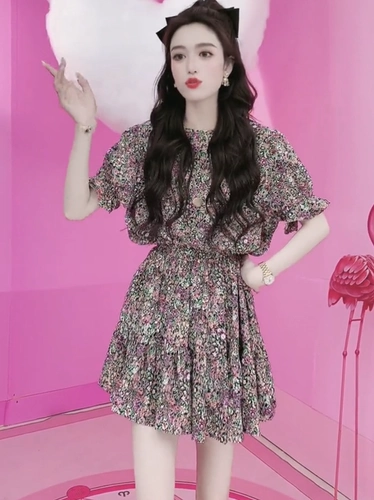 Модный шифоновый комбинезон, штаны, футболка, корсет, платье, юбка, подходит для подростков, цветочный принт, короткий рукав