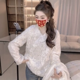 Кружевная демисезонная модная рубашка, в западном стиле, изысканный стиль, с вышивкой, V-образный вырез, свободный крой