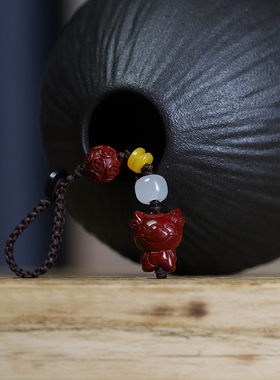 朱砂铜钱珠吊坠属相龙守护钥匙扣